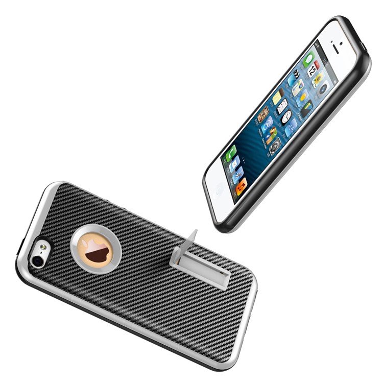 Carbon Fiber Texture PC + TPU Kickstand Case for iPhone SE/5s/5 - Black-6