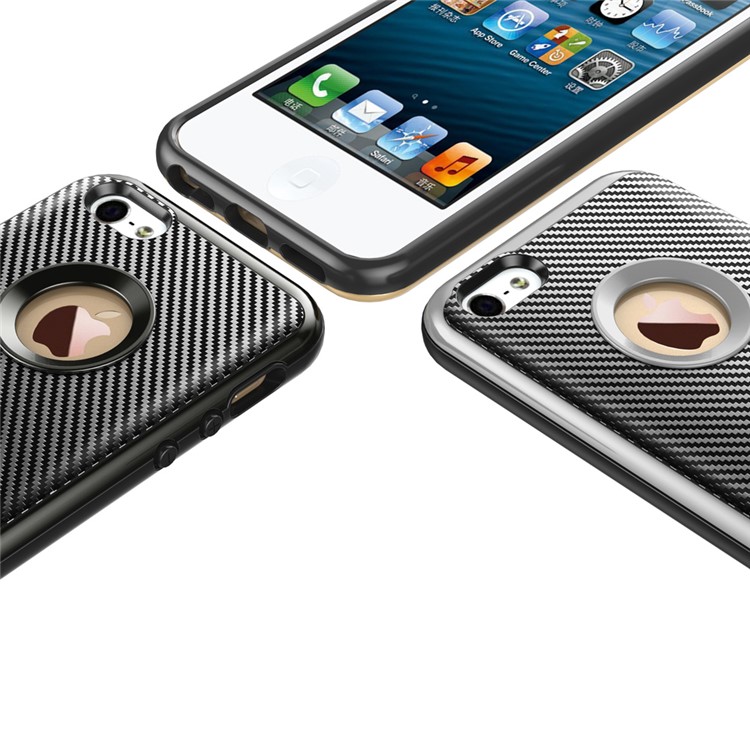 Carbon Fiber Texture PC + TPU Kickstand Case for iPhone SE/5s/5 - Black-7