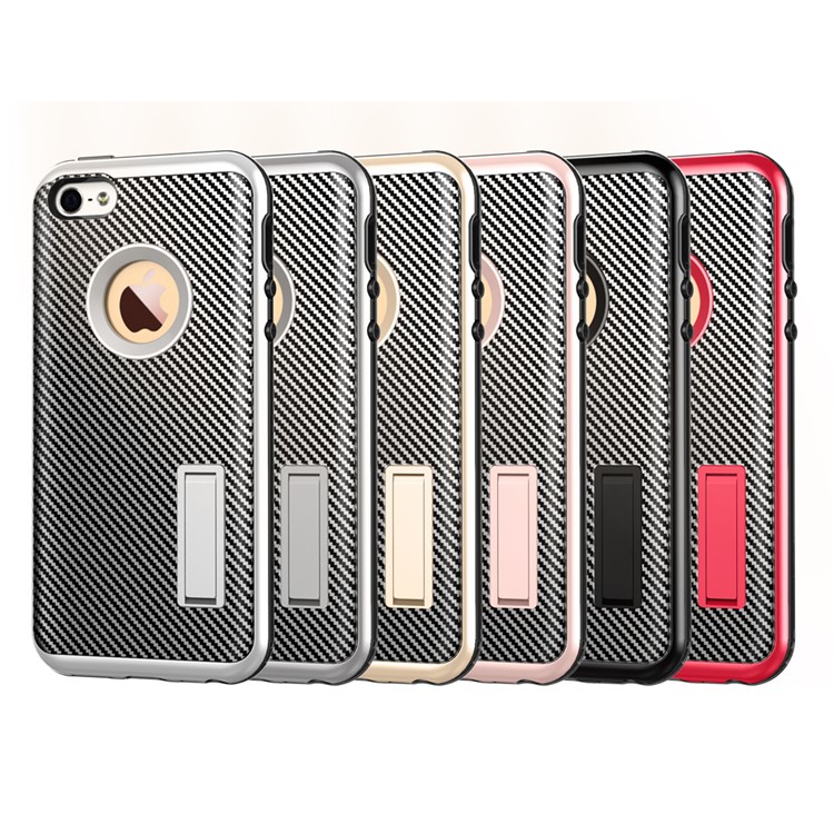 Carbon Fiber Texture PC + TPU Kickstand Case for iPhone SE/5s/5 - Black-8