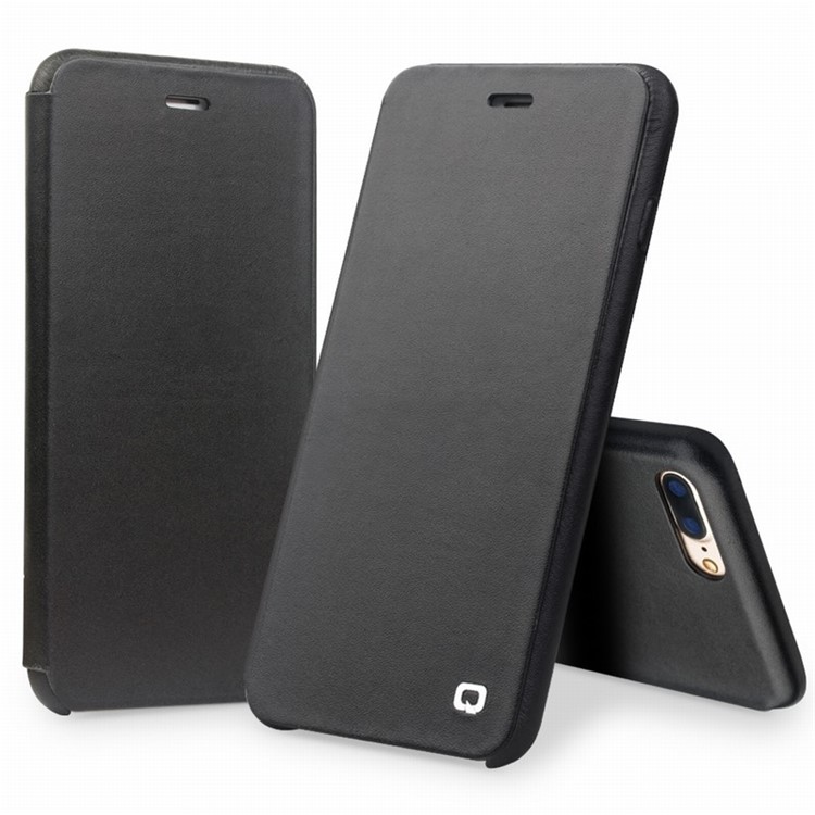QIALINO Ultra-thin Top-layer Cowhide Genuine Leather Flip Case for iPhone 7 Plus 5.5 inch - Black-2