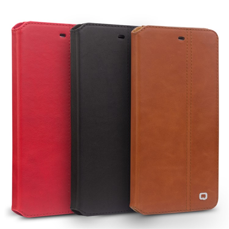 QIALINO for iPhone 7 Classical Flip Card Holder Cowhide Leather Case - Black-5