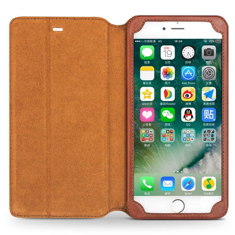 QIALINO para iphone 8 / 7 4.7 Suporte De Cartão Clássico Flip Couro De Vaca Shell Protetor Móvel - Castanho-2