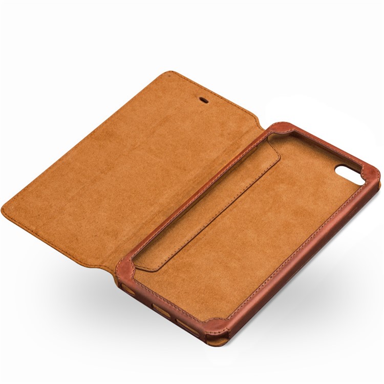 QIALINO para iphone 8 / 7 4.7 Suporte De Cartão Clássico Flip Couro De Vaca Shell Protetor Móvel - Castanho-3