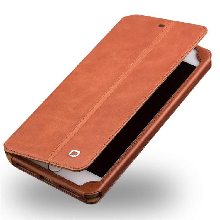 QIALINO para iphone 8 / 7 4.7 Suporte De Cartão Clássico Flip Couro De Vaca Shell Protetor Móvel - Castanho-5