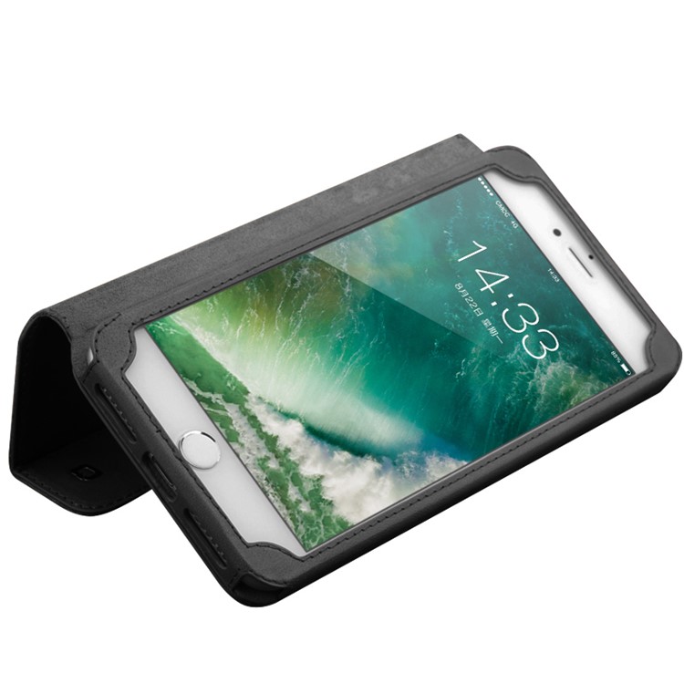 QIALINO for iPhone 7 Plus Classical Flip Cowhide Leather Stand Case with Card Slots - Black-2