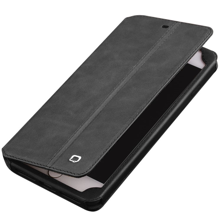 QIALINO for iPhone 7 Plus Classical Flip Cowhide Leather Stand Case with Card Slots - Black-3