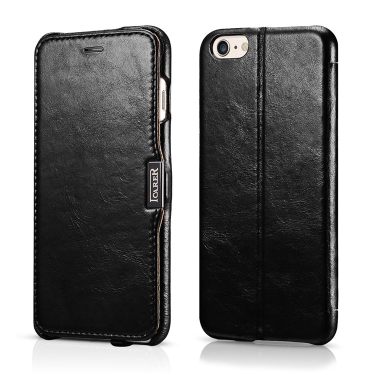 ICARER Vintage Series for iPhone 6s Plus / 6 Plus Genuine Leather Case with Stand - Black-1