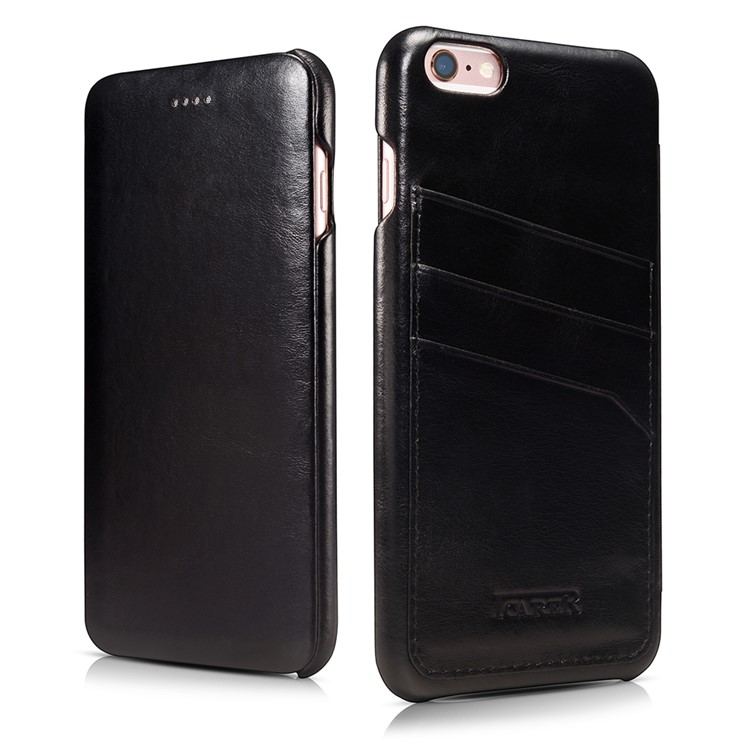 ICARER for iPhone 6S 6 4.7 Curved Edge Vintage Card Slots Genuine Leather Case - Black-1