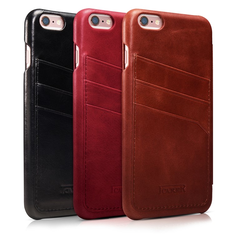 ICARER for iPhone 6S 6 4.7 Curved Edge Vintage Card Slots Genuine Leather Case - Black-2