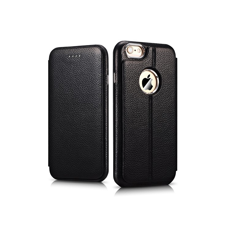 ICARER Litchi Pattern Genuine Leather Case with Removable PC Back Cover for iPhone 6S / 6 - Black-1