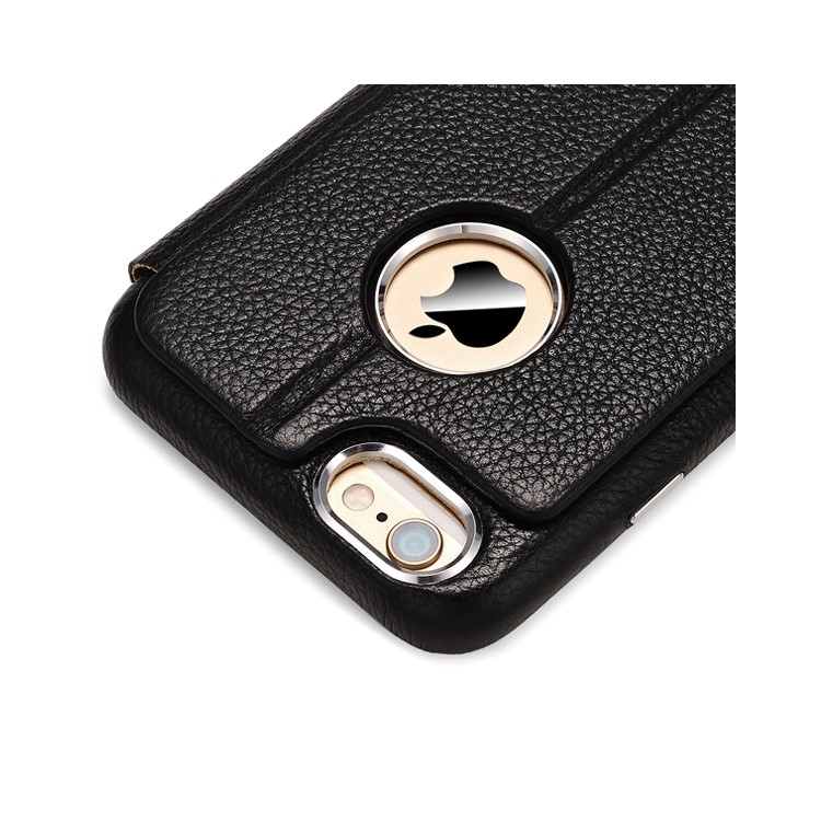 ICARER Litchi Pattern Genuine Leather Case with Removable PC Back Cover for iPhone 6S / 6 - Black-10