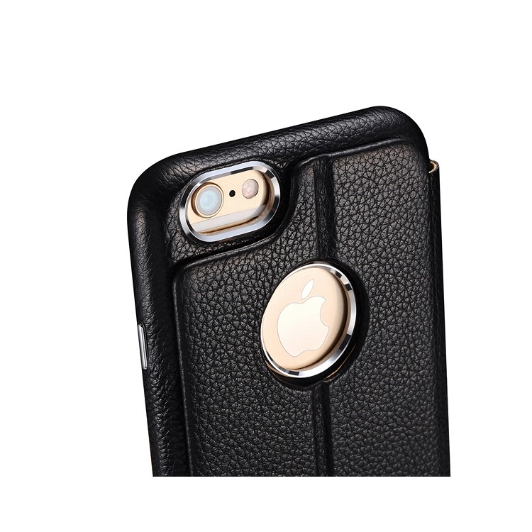 ICARER Litchi Pattern Genuine Leather Case with Removable PC Back Cover for iPhone 6S / 6 - Black-13
