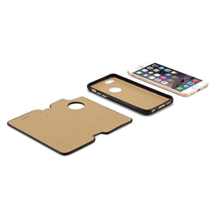 ICARER Litchi Pattern Genuine Leather Case with Removable PC Back Cover for iPhone 6S / 6 - Black-14