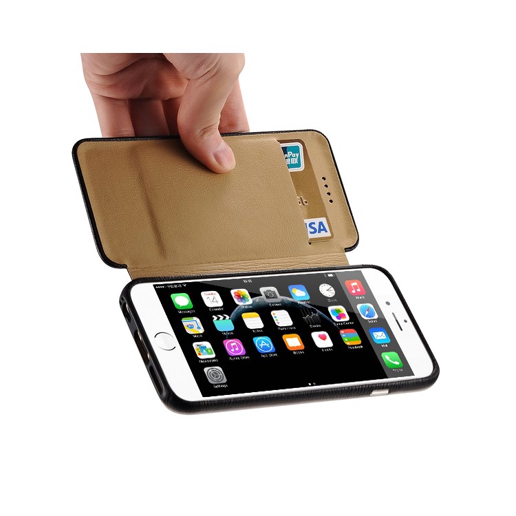 ICARER Litchi Pattern Genuine Leather Case with Removable PC Back Cover for iPhone 6S / 6 - Black-16