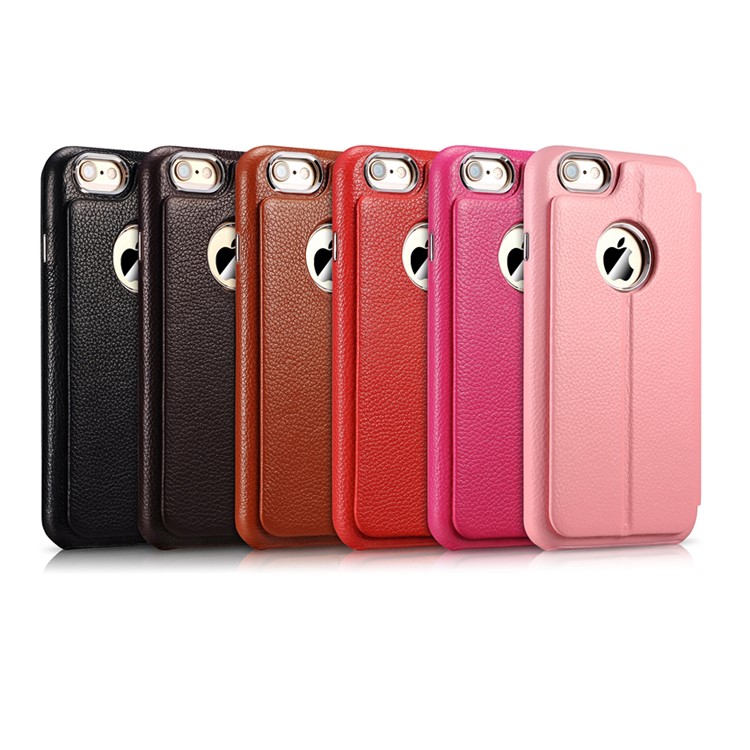 ICARER Litchi Pattern Genuine Leather Case with Removable PC Back Cover for iPhone 6S / 6 - Black-18