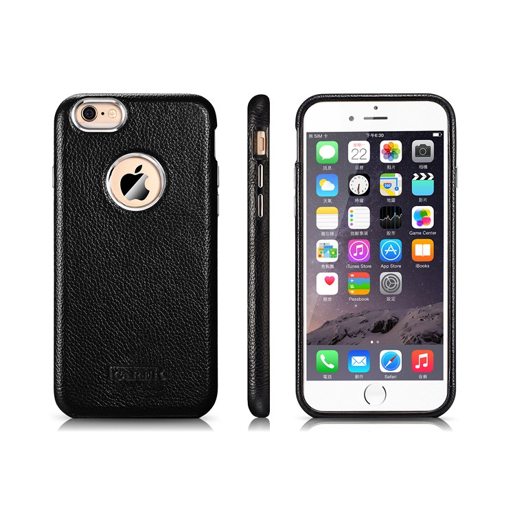 ICARER Litchi Pattern Genuine Leather Case with Removable PC Back Cover for iPhone 6S / 6 - Black-3