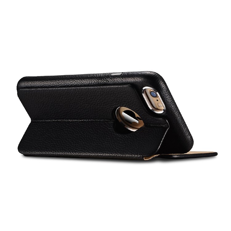 ICARER Litchi Pattern Genuine Leather Case with Removable PC Back Cover for iPhone 6S / 6 - Black-8