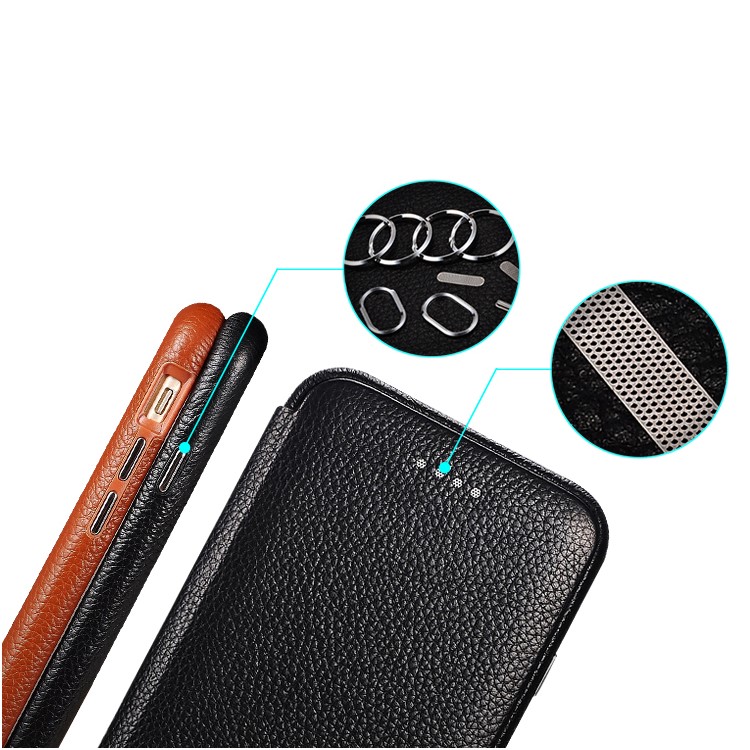 ICARER Litchi Pattern Genuine Leather Case with Removable PC Back Cover for iPhone 6S / 6 - Black-9