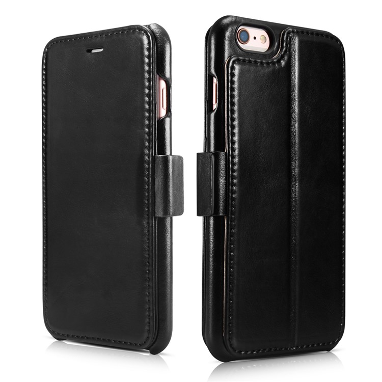 ICARER Vintage Wallet Genuine Leather Case for iPhone 6s Plus/6 Plus 5.5 Inch - Black-1