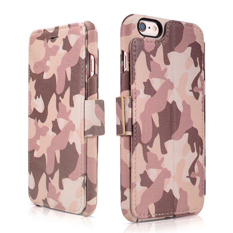 ICARER Camouflage Wallet Genuine Leather Stand Case for iPhone 6S / 6 4.7 - Desert Camouflage-1