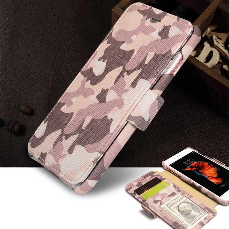 ICARER Camouflage Wallet Genuine Leather Phone Case for iPhone 6s Plus / 6 Plus - Desert Camouflage-1