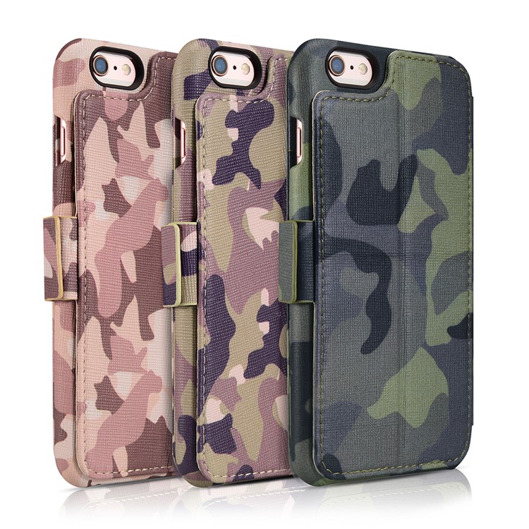 ICARER Camouflage Wallet Genuine Leather Phone Case for iPhone 6s Plus / 6 Plus - Desert Camouflage-10