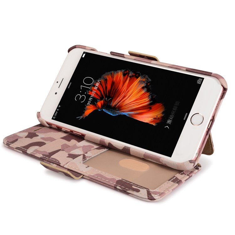 ICARER Camouflage Wallet Genuine Leather Phone Case for iPhone 6s Plus / 6 Plus - Desert Camouflage-7