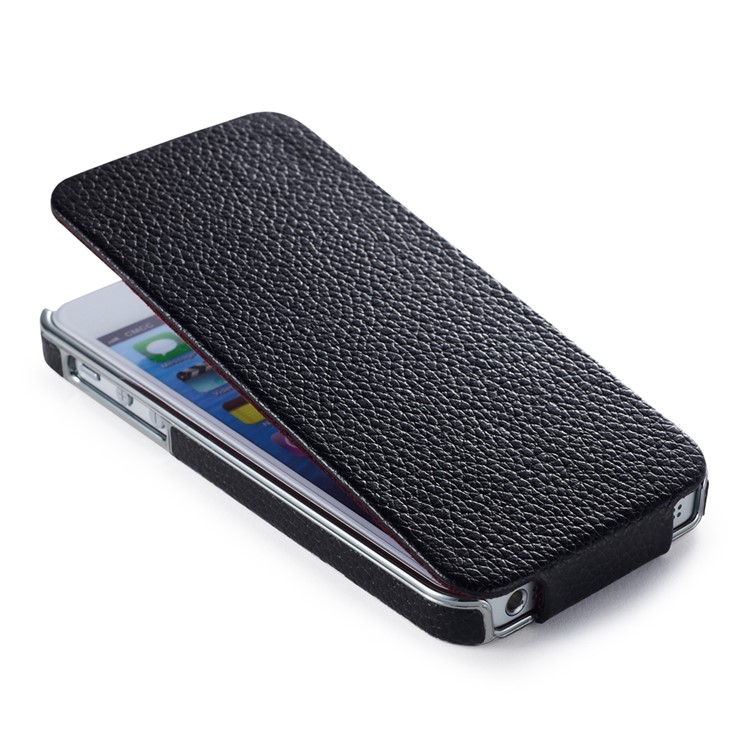 ICARER Plating Vertical Flip Genuine Leather Case for iPhone SE/5s/5 - Black-3