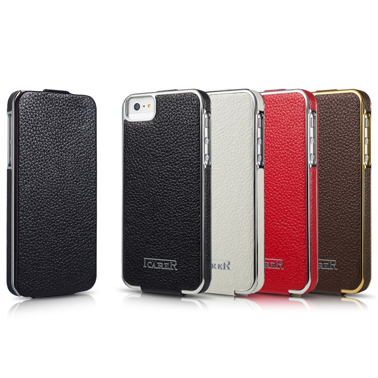 ICARER Plating Vertical Flip Genuine Leather Case for iPhone SE/5s/5 - Black-4