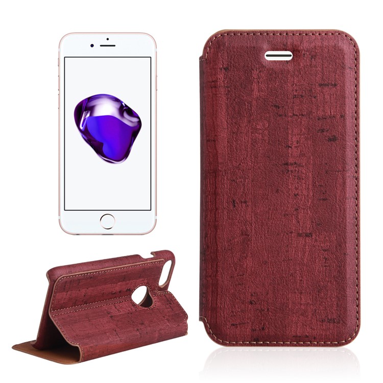 Wood Texture Leather Stand Phone Case for iPhone 7 4.7 inch - Red-1