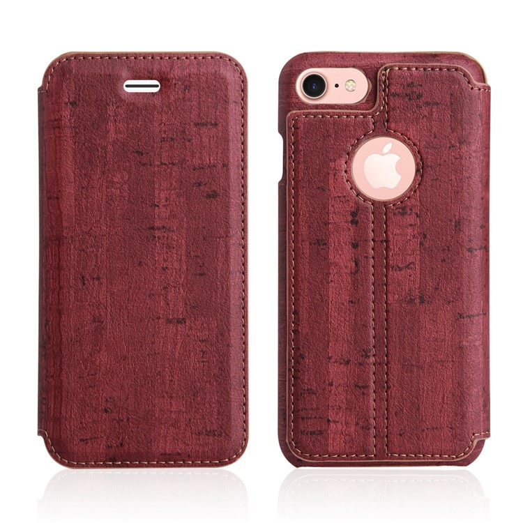 Wood Texture Leather Stand Phone Case for iPhone 7 4.7 inch - Red-2