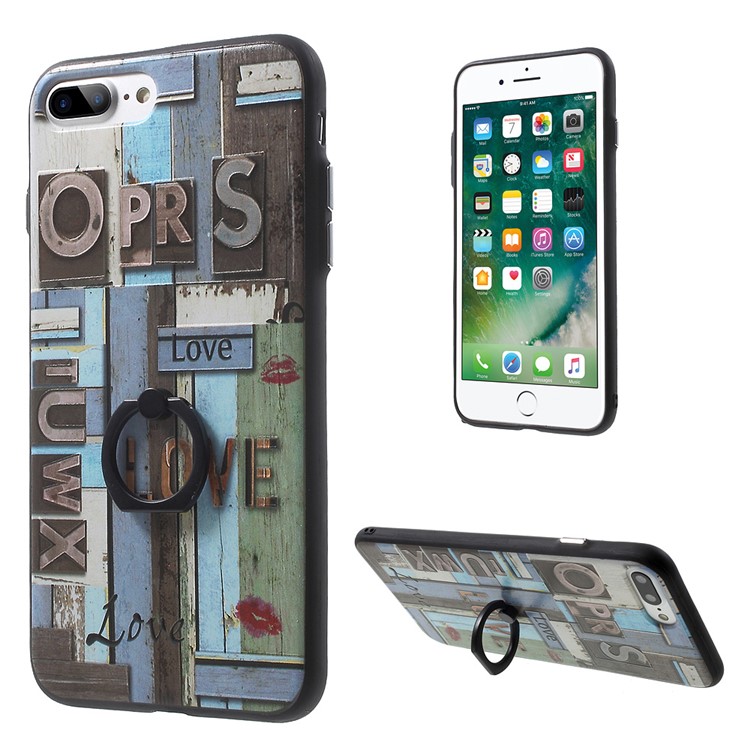 Embossing TPU Frame + Acrylic Back Phone Case for iPhone 7 Plus with Kickstand - OPRS and LOVE Pattern-1