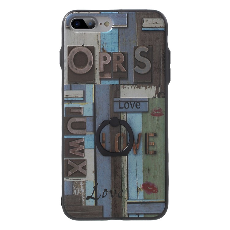 Embossing TPU Frame + Acrylic Back Phone Case for iPhone 7 Plus with Kickstand - OPRS and LOVE Pattern-3