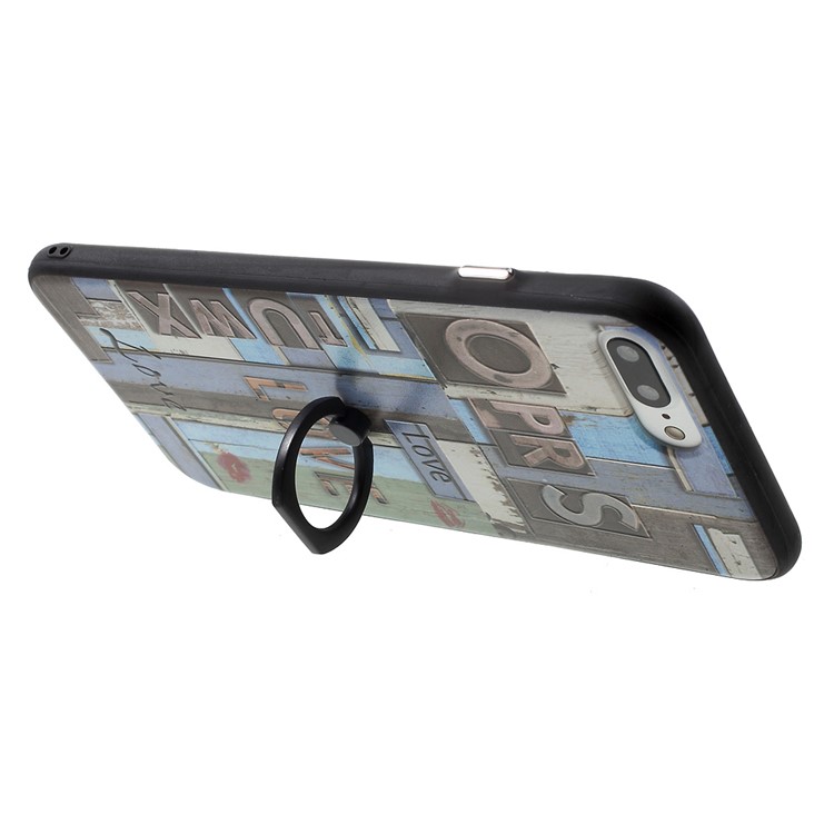 Embossing TPU Frame + Acrylic Back Phone Case for iPhone 7 Plus with Kickstand - OPRS and LOVE Pattern-5