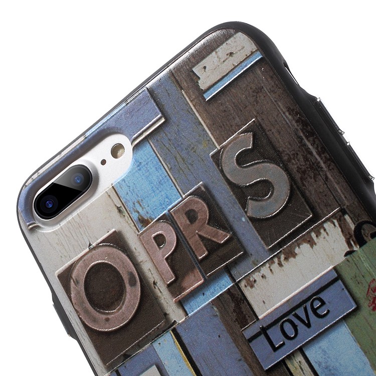 Embossing TPU Frame + Acrylic Back Phone Case for iPhone 7 Plus with Kickstand - OPRS and LOVE Pattern-7