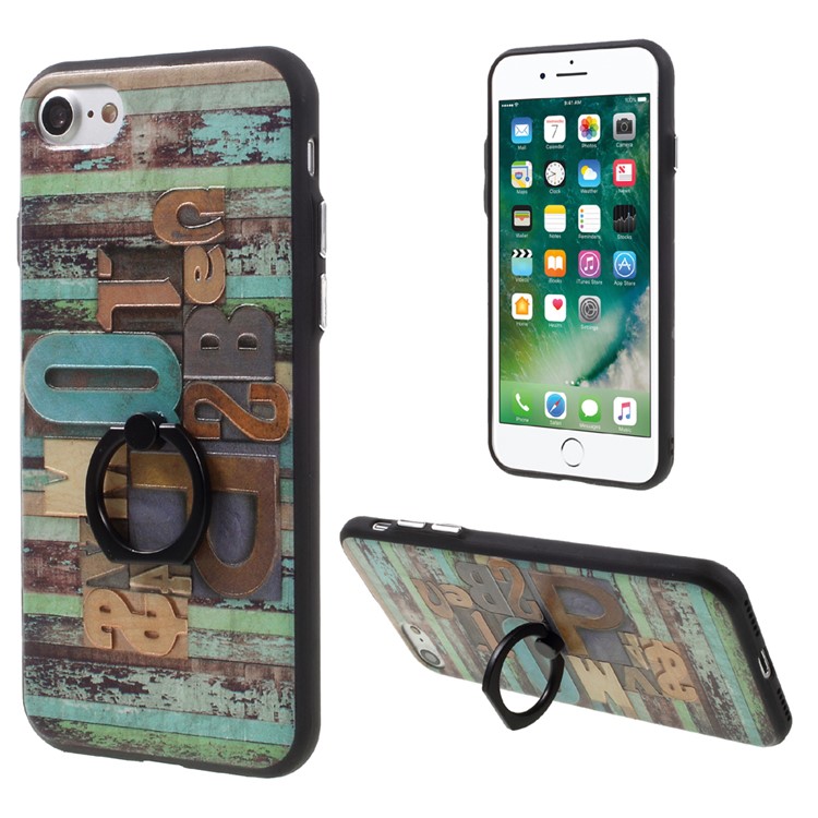 Embossing TPU Frame + Acrylic Back Phone Case for iPhone 7 4.7 inch with Ring Kickstand - Dollar Sign-1