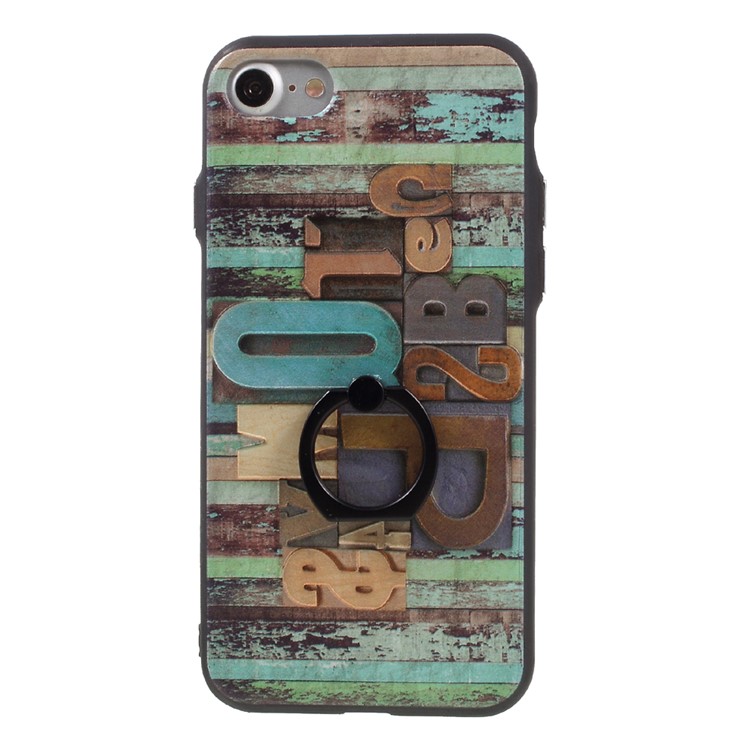 Embossing TPU Frame + Acrylic Back Phone Case for iPhone 7 4.7 inch with Ring Kickstand - Dollar Sign-3