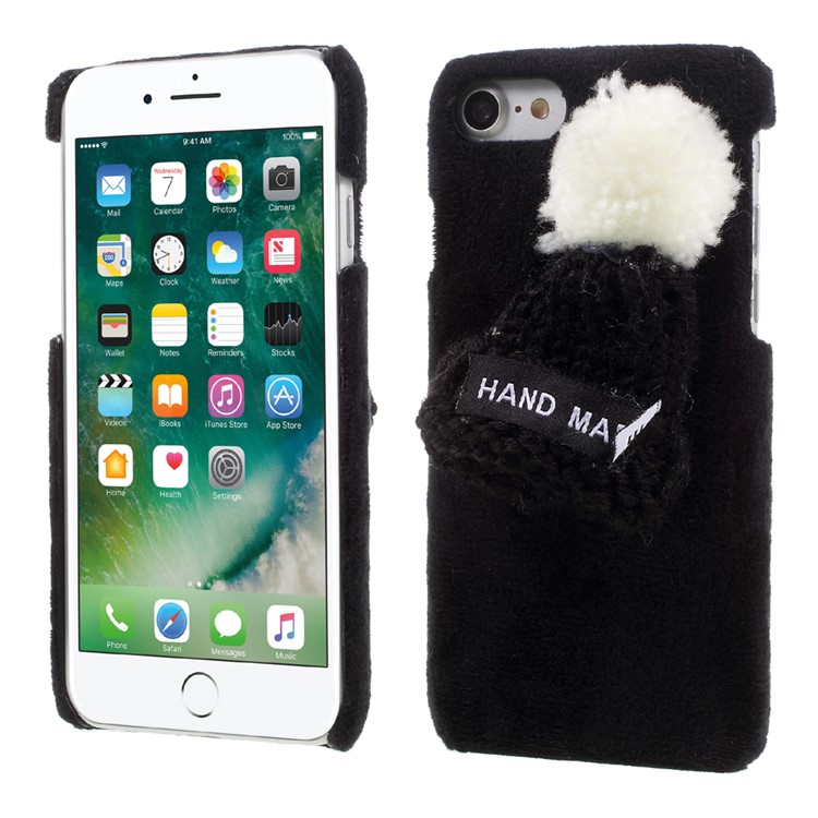 Cute 3D Knitted Hat Textile Covered Hard Back Case for iPhone 7 - Black-1