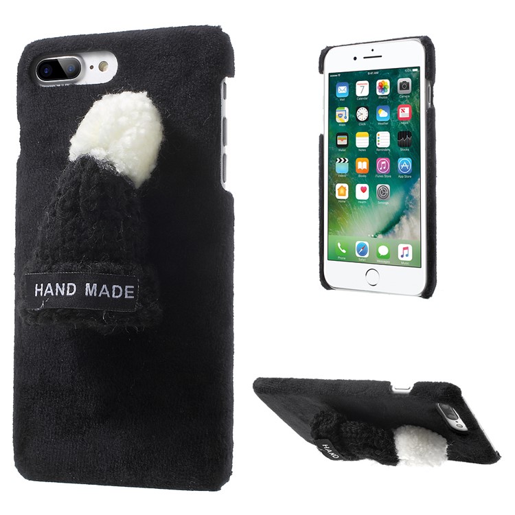 Cute 3D Knitted Hat Textile Covered Hard Phone Cover for iPhone 7 Plus 2016 - Black-1