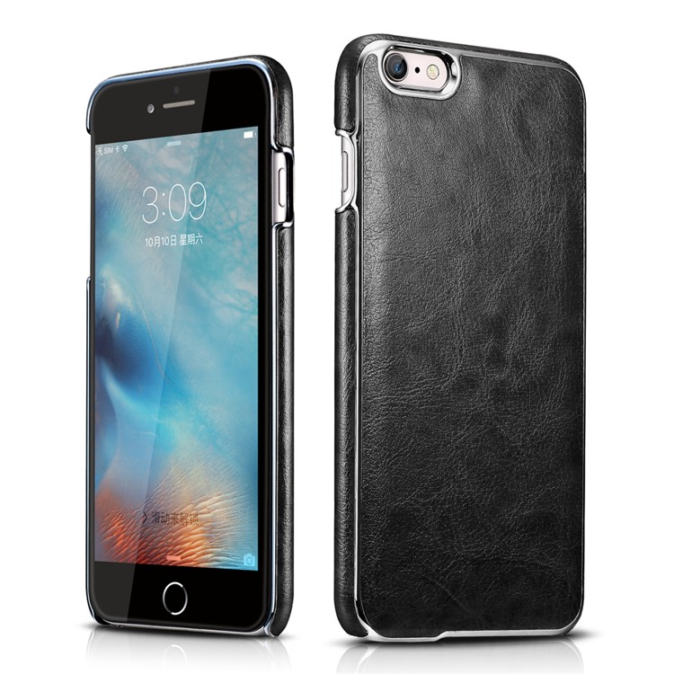 XOOMZ Crazy Horse Leather Coated Plated PC Hard Case for iPhone 6S Plus /6 Plus 5.5 - Black-1