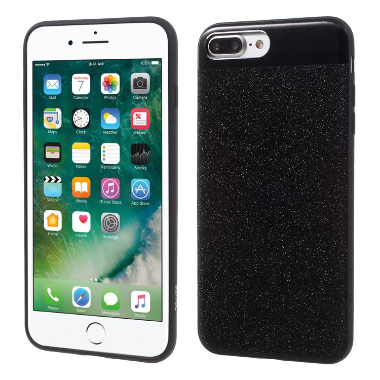 TOWEIS Dazzle Black Series for iPhone 7 Plus Leather Coated PC TPU Hybrid Case Built-in Metal Sheet - Black-1