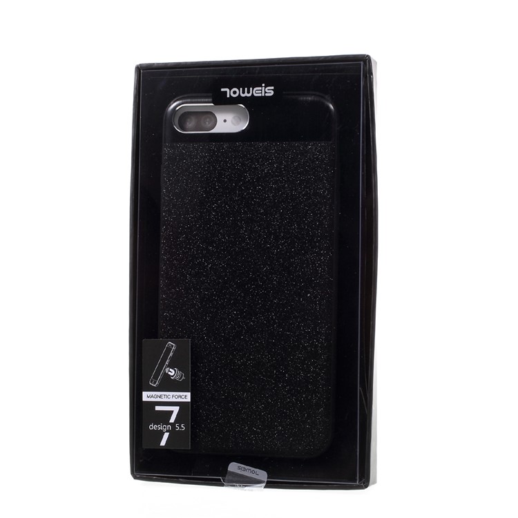 TOWEIS Dazzle Black Series for iPhone 7 Plus Leather Coated PC TPU Hybrid Case Built-in Metal Sheet - Black-6