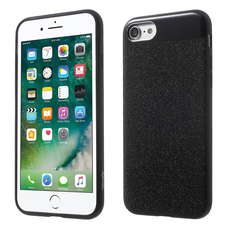 TOWEIS Dazzle Black Series for iPhone 7 Leather Coated PC TPU Hybrid Case Built-in Metal Sheet - Black-1