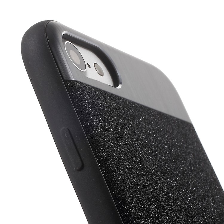 TOWEIS Dazzle Black Series for iPhone 7 Leather Coated PC TPU Hybrid Case Built-in Metal Sheet - Black-5