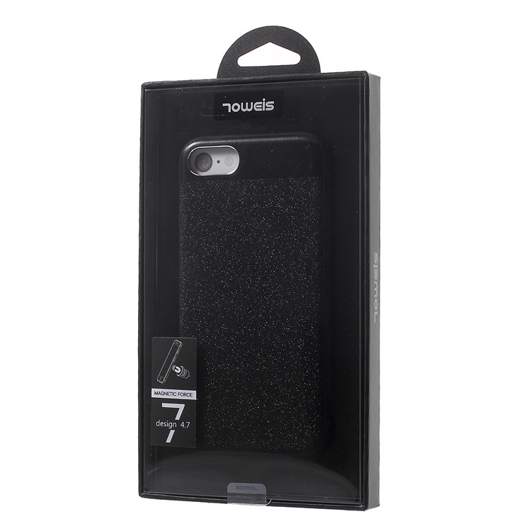 TOWEIS Dazzle Black Series for iPhone 7 Leather Coated PC TPU Hybrid Case Built-in Metal Sheet - Black-7