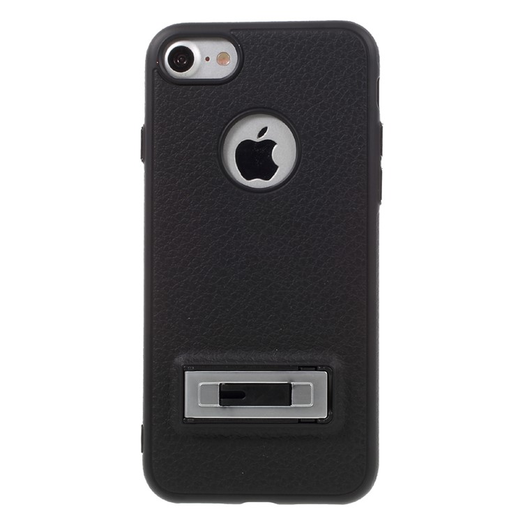 J-CASE for iPhone 7 4.7 inch Litchi Texture TPU Phone Case with Kickstand Built-in Magnetic Metal Sheet - Black-3