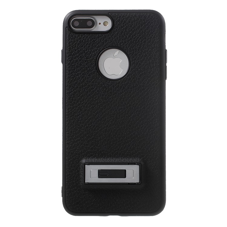 J-CASE for iPhone 7 Plus Litchi Texture TPU Phone Case with Kickstand Built-in Magnetic Metal Sheet - Black-3