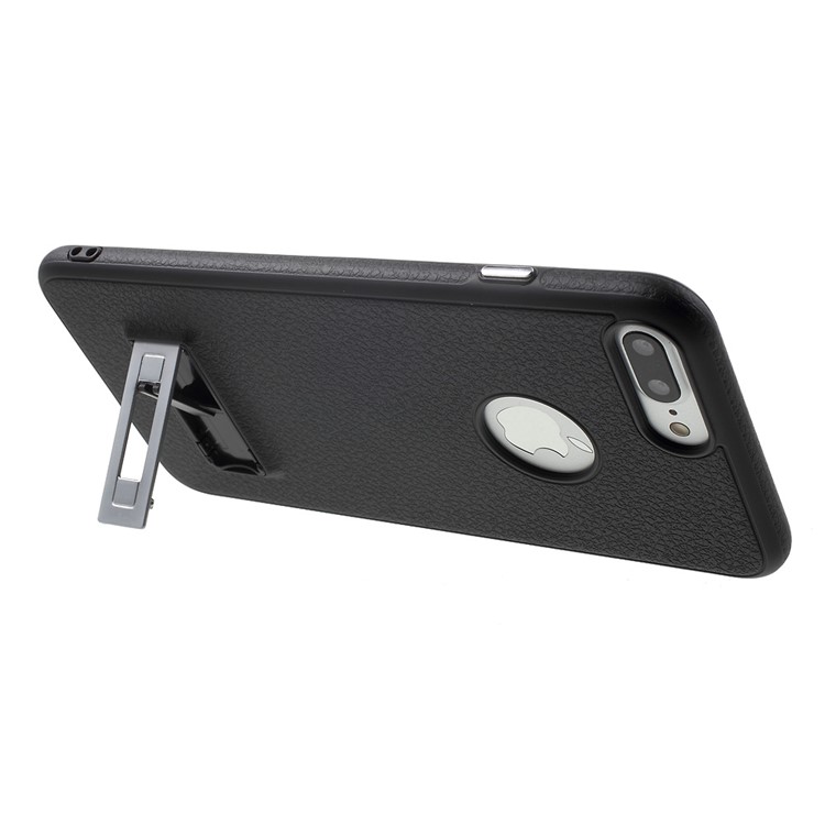 J-CASE for iPhone 7 Plus Litchi Texture TPU Phone Case with Kickstand Built-in Magnetic Metal Sheet - Black-5
