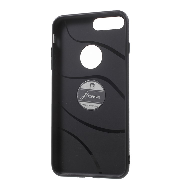 J-CASE for iPhone 7 Plus Litchi Texture TPU Phone Case with Kickstand Built-in Magnetic Metal Sheet - Black-6