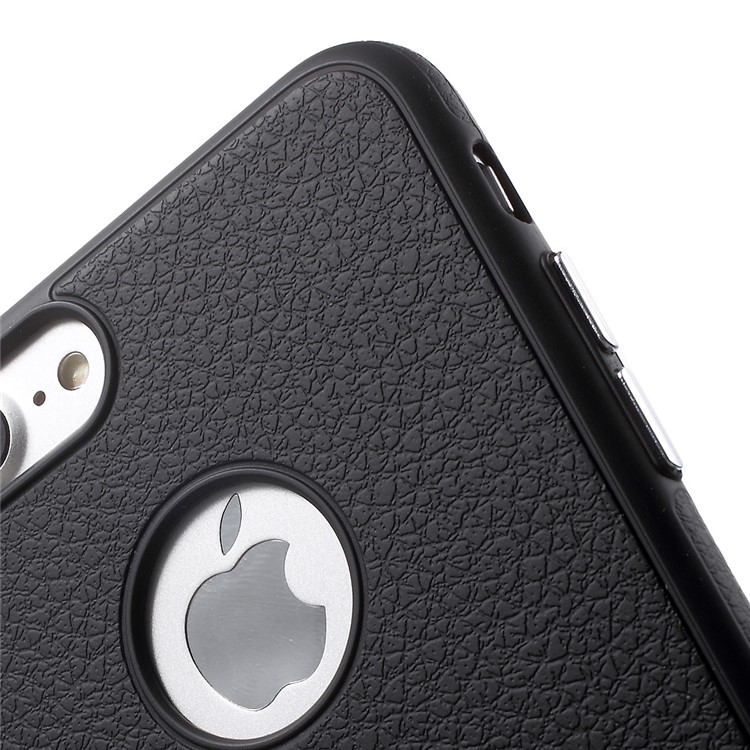 J-CASE for iPhone 7 Plus Litchi Texture TPU Phone Case with Kickstand Built-in Magnetic Metal Sheet - Black-7